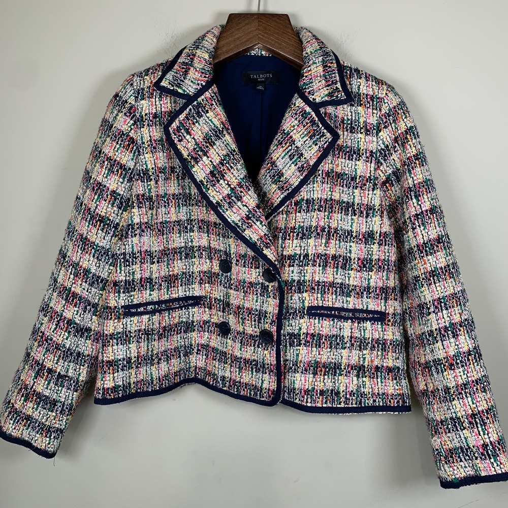 Talbots Cafe Tweed Double Breast Multi-color Jacket Size 10 Petite